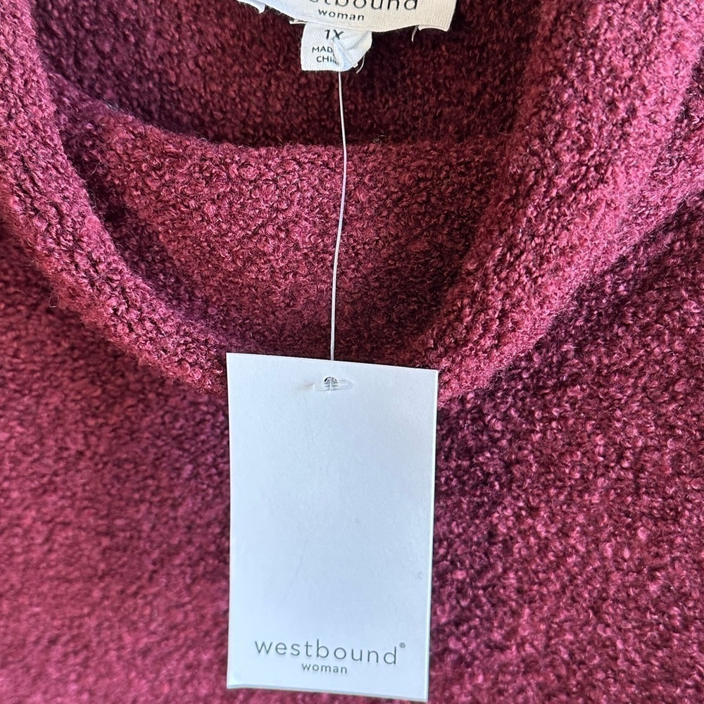 NWT Westbound Deep Red Wine Wool Blend Pullover Cowl Neck Cozy Sweater Sz 1X - Picture 2 of 11